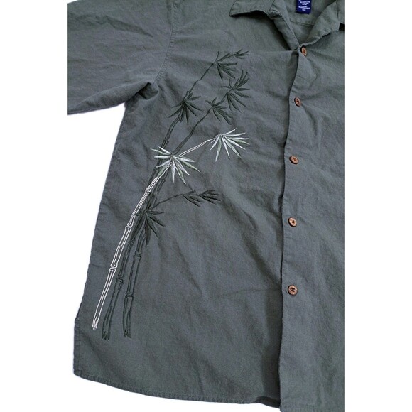 Bamboo Hawaiian Linen Rayon Rockabilly Tropical Island Shirt Size Medium Green - Picture 2 of 6
